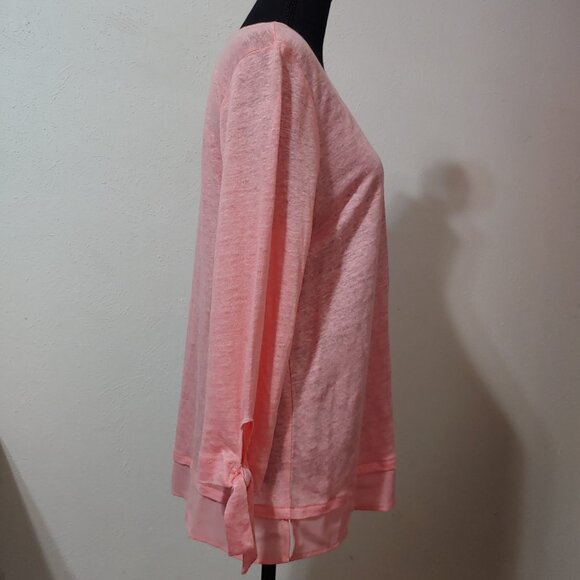 Sanctuary 100% Linen Blouse 3/4 Tie Sleeve Sheer Trim V Neck - Picture 5 of 7